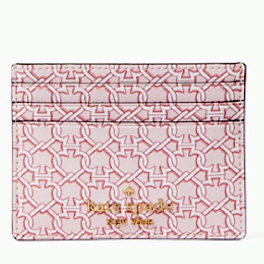 Kate Spade Graphic Small Slim Spade Light Pink Multi Link Card Holder.